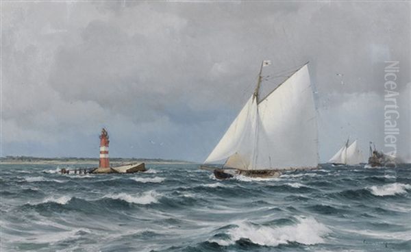 Kustenpartie Mit Segelbooten Oil Painting by Edoardo de Martino