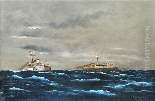 Buques En Alta Mar Oil Painting by Edoardo de Martino