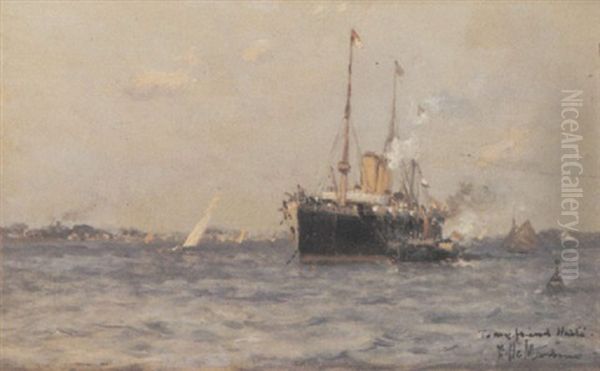 A Steamer Of The Orient Line Taking On Passengers Oil Painting by Edoardo de Martino