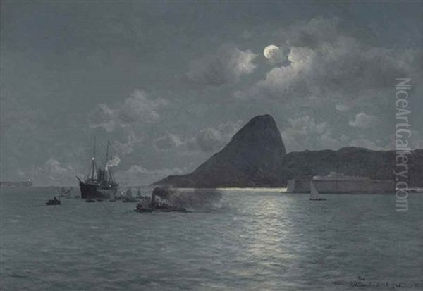 Rio De Janeiro By Moonlight Oil Painting by Eduardo Federico de Martino