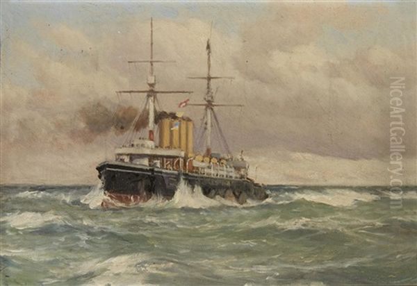 The H.m.s. Diadem At Sea Oil Painting by Eduardo Federico de Martino