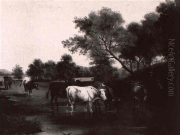 Cattle Watering Oil Painting by Frank Martino