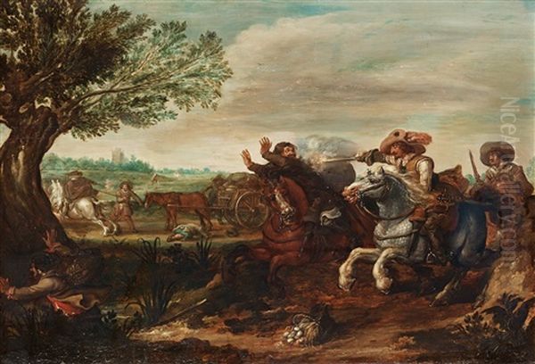 Battle Scene From The Thirty Years War Oil Painting by Jan de Martszen the Younger