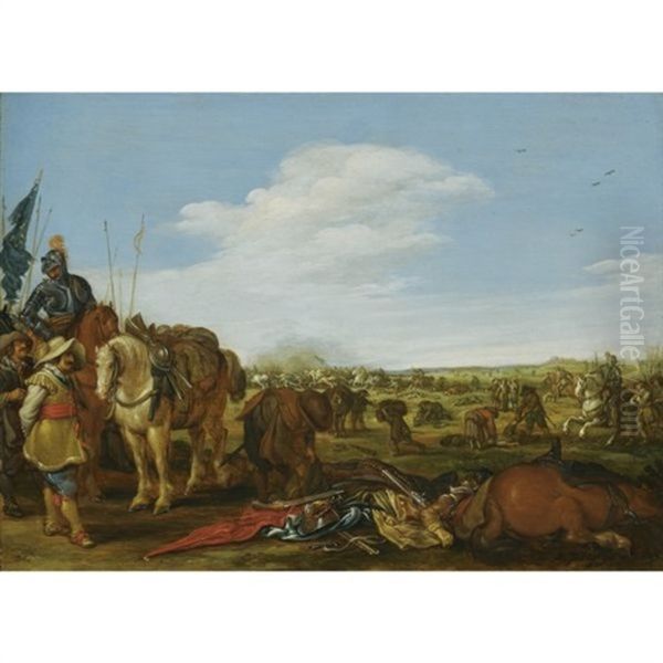 Cavaliers Surveying The Aftermath Of A Battle Oil Painting by Jan de Martszen the Younger