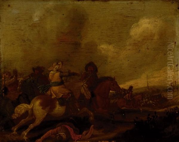 Battle With Horsemen Oil Painting by Jan de Martszen the Younger