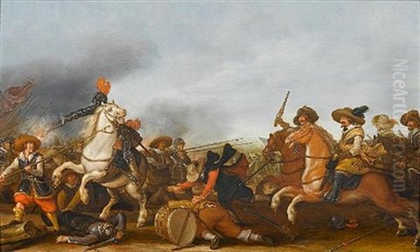 An Engagement Between Cavalry And Foot Soldiers Oil Painting by Jan de Martszen the Younger