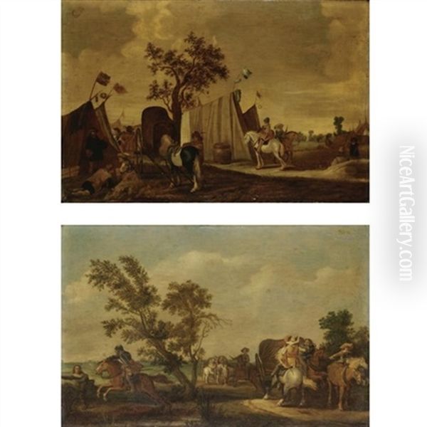 L'accampamento (+ La Rapina; Pair) Oil Painting by Jan de Martszen the Younger