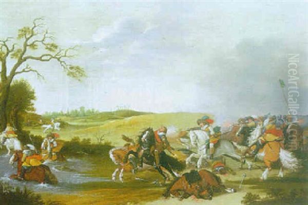 Cavalry Engagement Oil Painting by Jan de Martszen the Younger