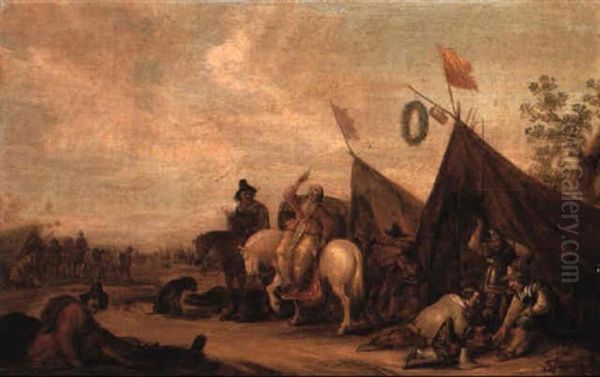 Military Encampment With A Peasant Woman Upon A Grey Horse Oil Painting by Jan de Martszen the Younger