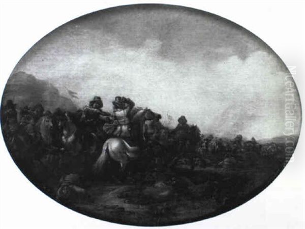 A Cavalry Skirmish Oil Painting by Jan de Martszen the Younger