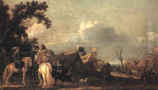 A Commander Inspecting An Encampment Oil Painting by Jan de Martszen the Younger