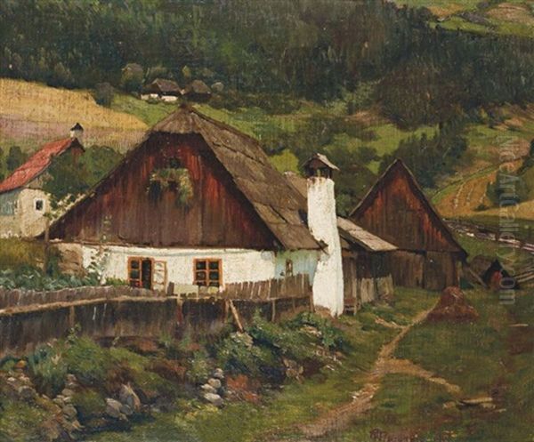 Am Stadtgraben In Oberwolz, Steiermark Oil Painting by Anton Marussig