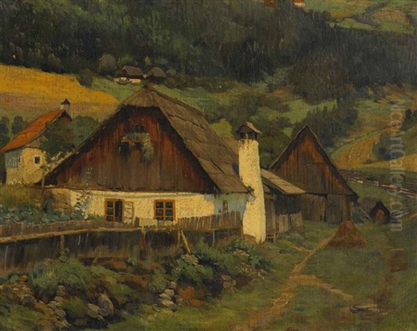 Am Stadtgraben In Oberwolz, Steiermark Oil Painting by Anton Marussig