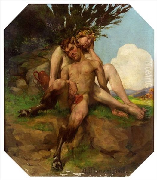 Faun Und Nymphe Oil Painting by Anton Marussig