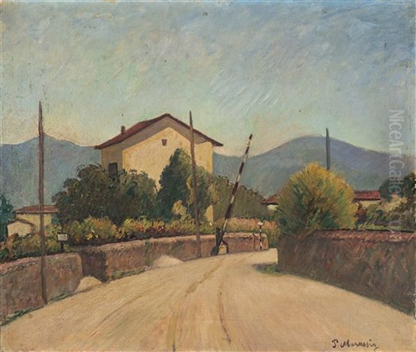 Strada Verso Il Passaggio A Livello Oil Painting by Piero Marussig