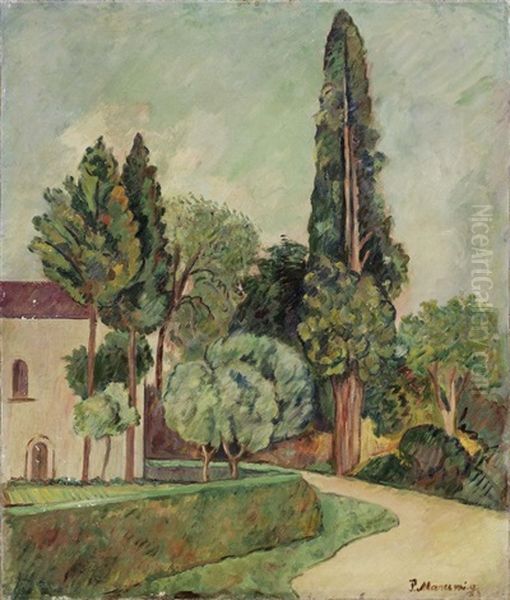 Paesaggio Con Casa E Alberi Oil Painting by Piero Marussig