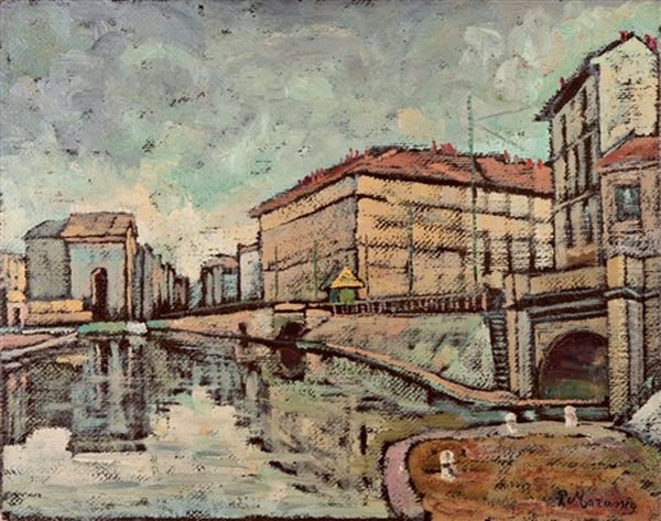 Darsena Di Porta Ticinese Oil Painting by Piero Marussig