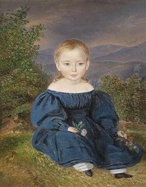 Portrait Ofa Boy Set In A Rolling Landscape Oil Painting by Franz Bernhardt