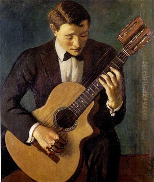 Suonatore Di Chitarra Oil Painting by Piero Marussig