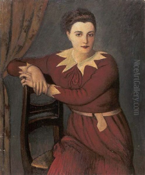 Ate (figura In Rosso) Oil Painting by Piero Marussig