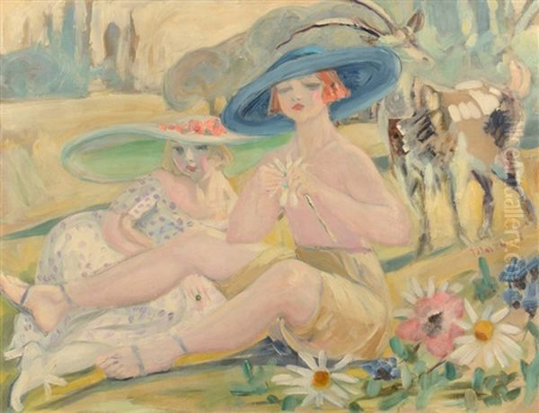 Femmes Aux Chapeaux Dans Un Parc Oil Painting by Jacqueline Marval