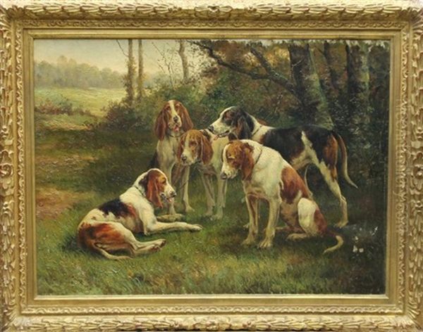 Chiens De Meute A L'arret Oil Painting by Jacqueline Marval