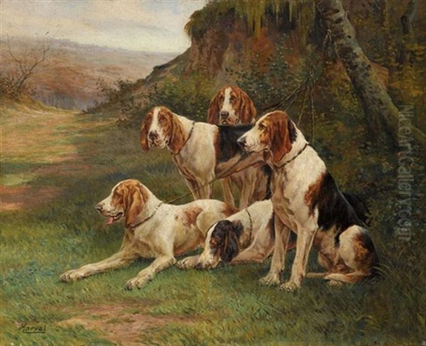 Hounds On A Lead Oil Painting by Jacqueline Marval