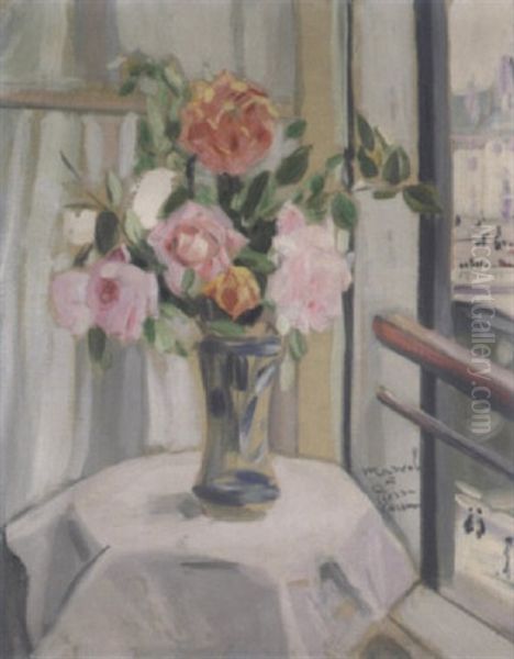 Vase Fleuri Devant Une Fenetre Oil Painting by Jacqueline Marval