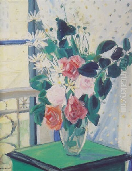 Bouquet De Fleurs Devant Une Fenetre Oil Painting by Jacqueline Marval