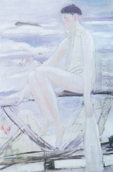 Le Jeune Baigneur A Biarritz Oil Painting by Jacqueline Marval