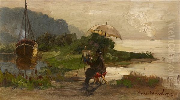 Landscape Painter At His Easel Oil Painting by Gustav Marx