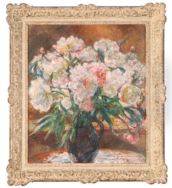 Grosses Pfingstrosenbouquet In Blauer Vase Oil Painting by Alfred Marxer