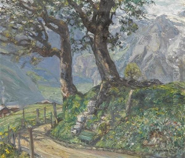 Landschaft Mit Zwei Grossen Baumen Oil Painting by Alfred Marxer