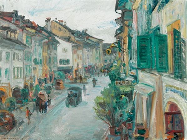 Hauptgasse In Murten Oil Painting by Alfred Marxer