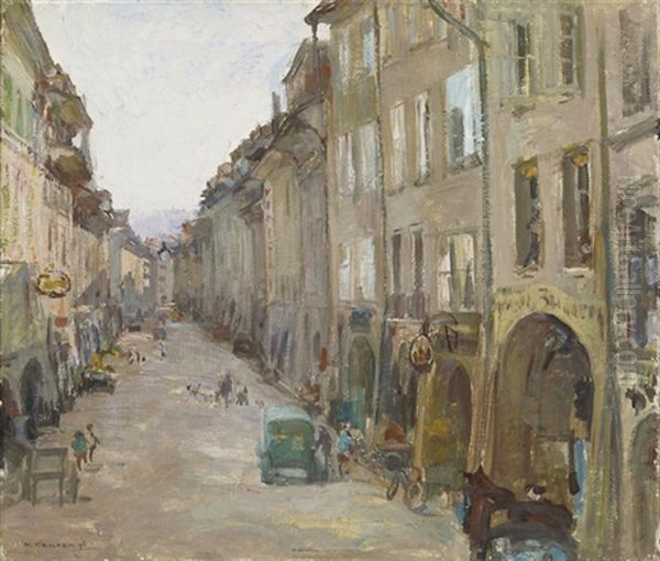 Metzgergasse In Bern - Heute Rathausgasse Oil Painting by Alfred Marxer