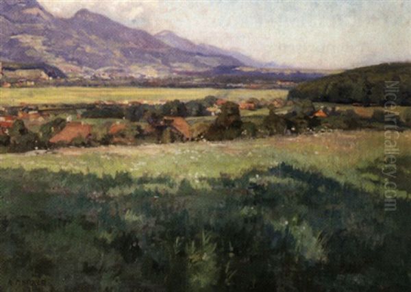 Sommerliche Feldlanschaft Mit Bauernhausern Oil Painting by Alfred Marxer