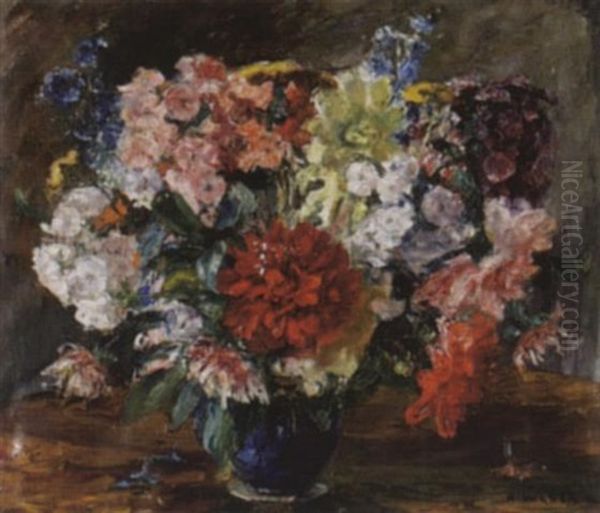 Sommerblumen In Blauer Vase Oil Painting by Alfred Marxer