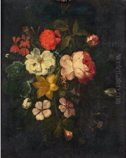 Bouquet De Fleurs Et Insectes Oil Painting by Johann Nepomuk Maryhofer