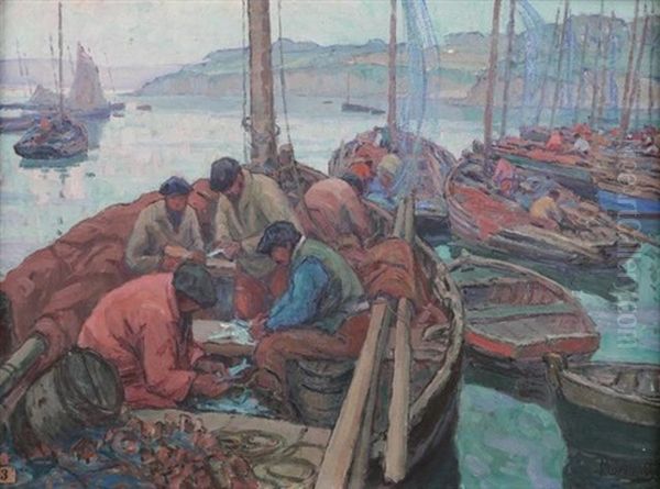 Retour De Peche En Bretagne Oil Painting by Alfred Marzin