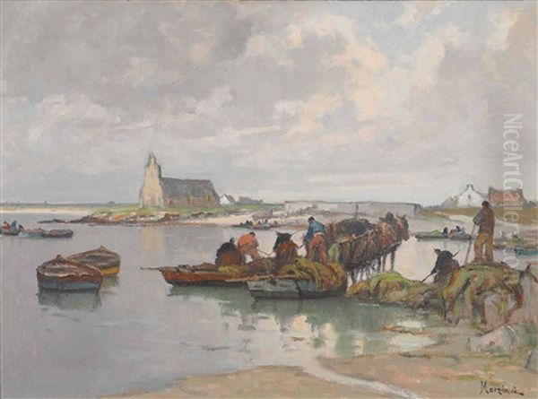 Franzosischer Fischerhafen Oil Painting by Alfred Marzin