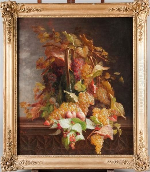 Nature Morte Aux Raisins Et Aux Peches Sur Entablement Oil Painting by Antoine Marzo