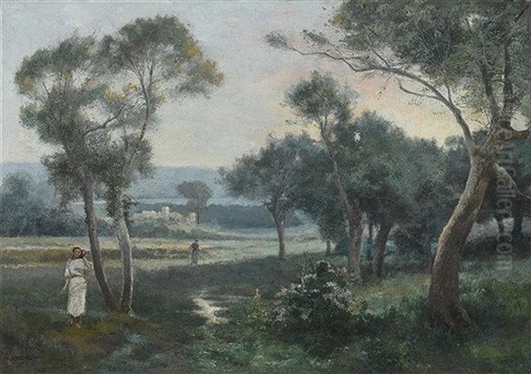 Sudliche Landschaft Mit Feldarbeiterinnen Oil Painting by Numa Marzocchi de Belluci