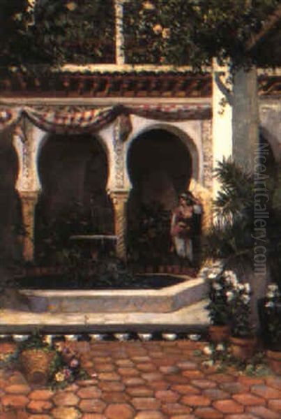 Cour D'un Palais Algerois Oil Painting by Numa Marzocchi de Belluci