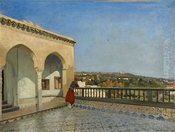 Auf Einer Terrasse In Den Hugeln An Der Algerischen Kuste Oil Painting by Tito Marzocchi de Belluci