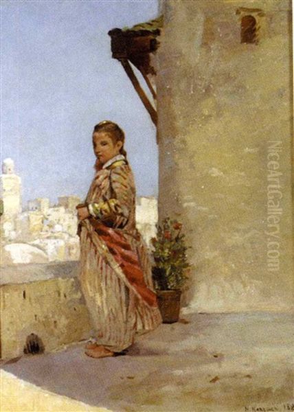 Jeune Fille Sur La Terrasse Oil Painting by Tito Marzocchi de Belluci