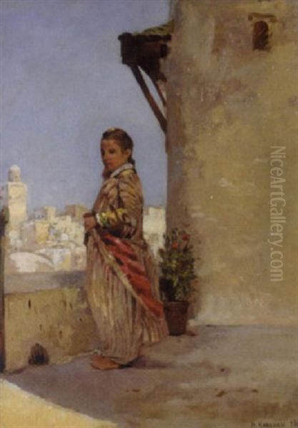 Jeune Fille Sur La Terrasse Oil Painting by Tito Marzocchi de Belluci