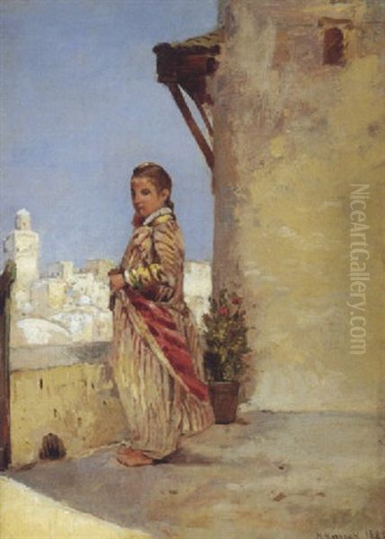 Jeune Fille Sur La Terrasse Oil Painting by Tito Marzocchi de Belluci