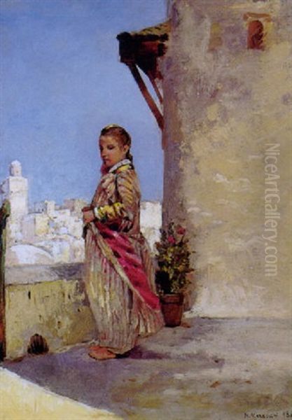 Jeune Fille Sur Une Terrasse D'alger Oil Painting by Tito Marzocchi de Belluci