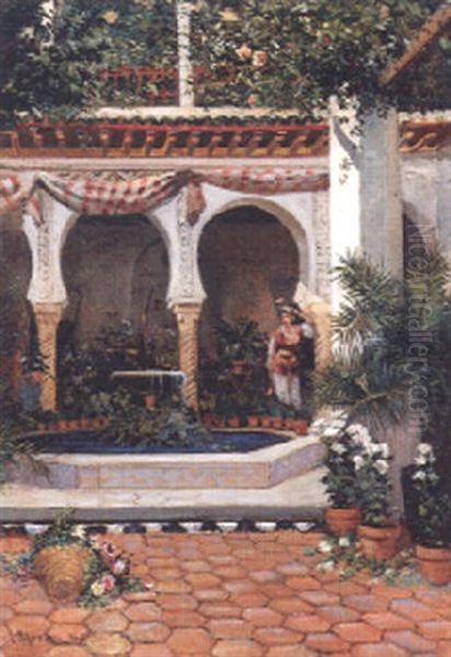 Cour Fleurie D'un Palais Maure Oil Painting by Tito Marzocchi de Belluci