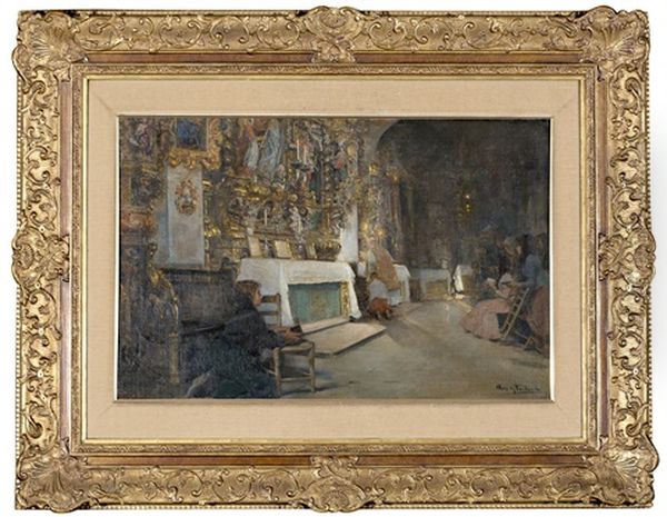 Interior De Una Iglesia Oil Painting by Arcadi Mas y Fondevila